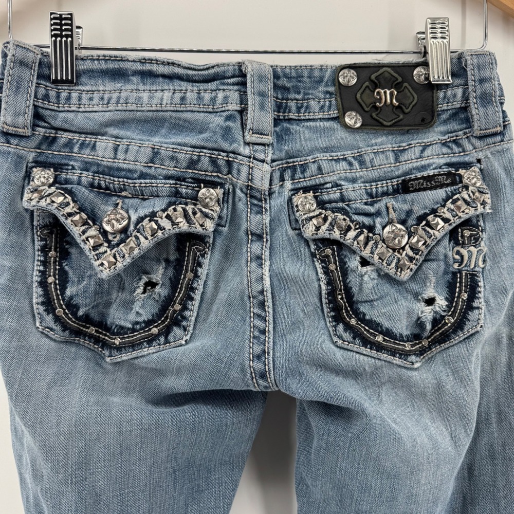 Miss Me Y2K Bling Jeans Boot Women 25 Heavy Studded Rhinestone Pocket Distressed